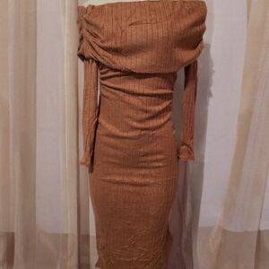 Elegant Off-Shoulder Brown Dress